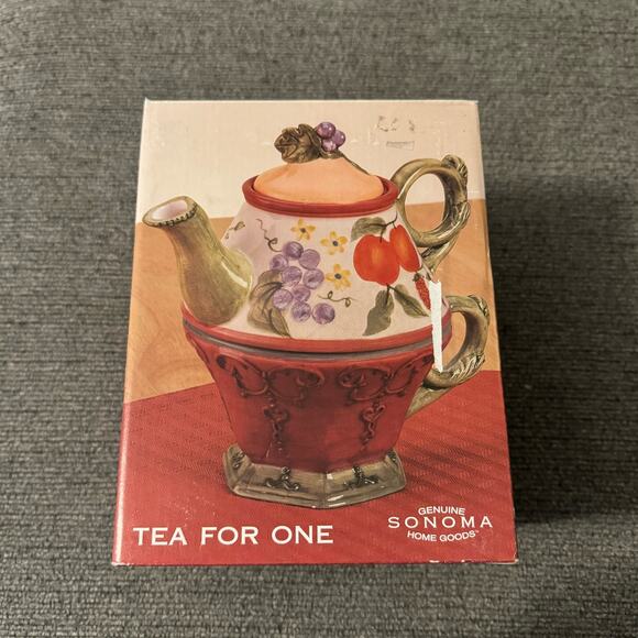 Genuine Sonoma Goods Tea-For-One Ceramic Tea Pot and Tea Cup NEW IN BOX - Picture 2 of 8